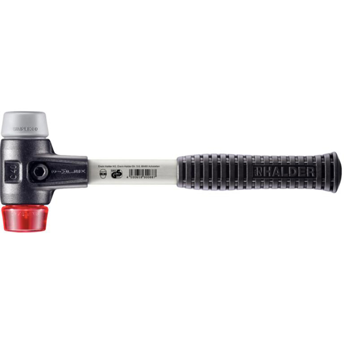 HALDER SIMPLEX - Schonhammer mit verstärktem Tempergussgehäuse und Fiberglasstiel, TPE-mid / Plastik