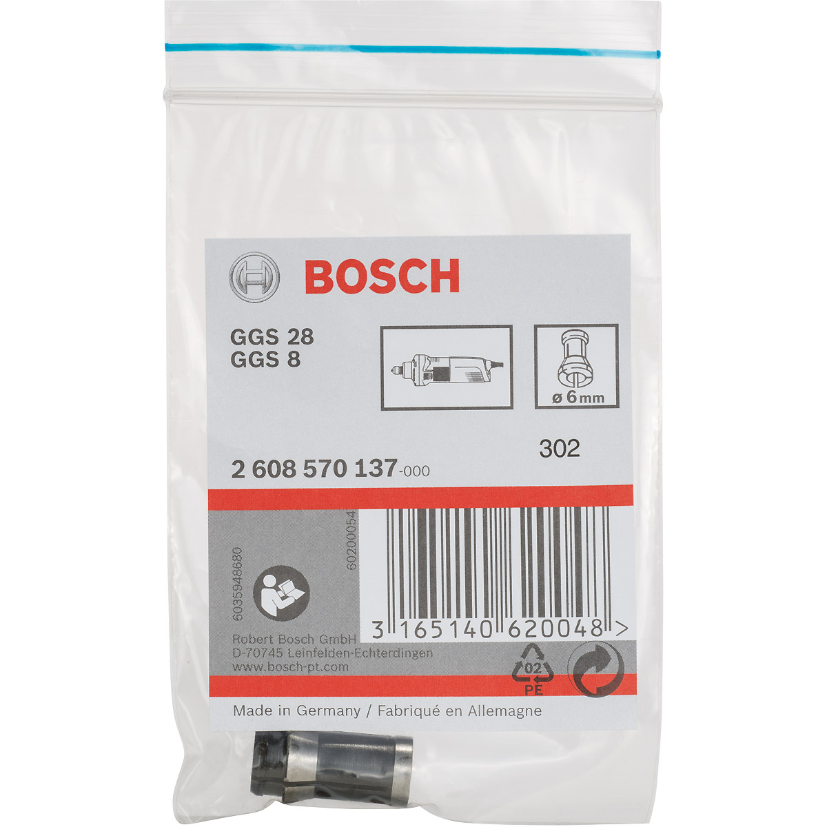 Bosch Spannzange ohne Spannmutter, 6 mm, für Bosch-Geradschleifer