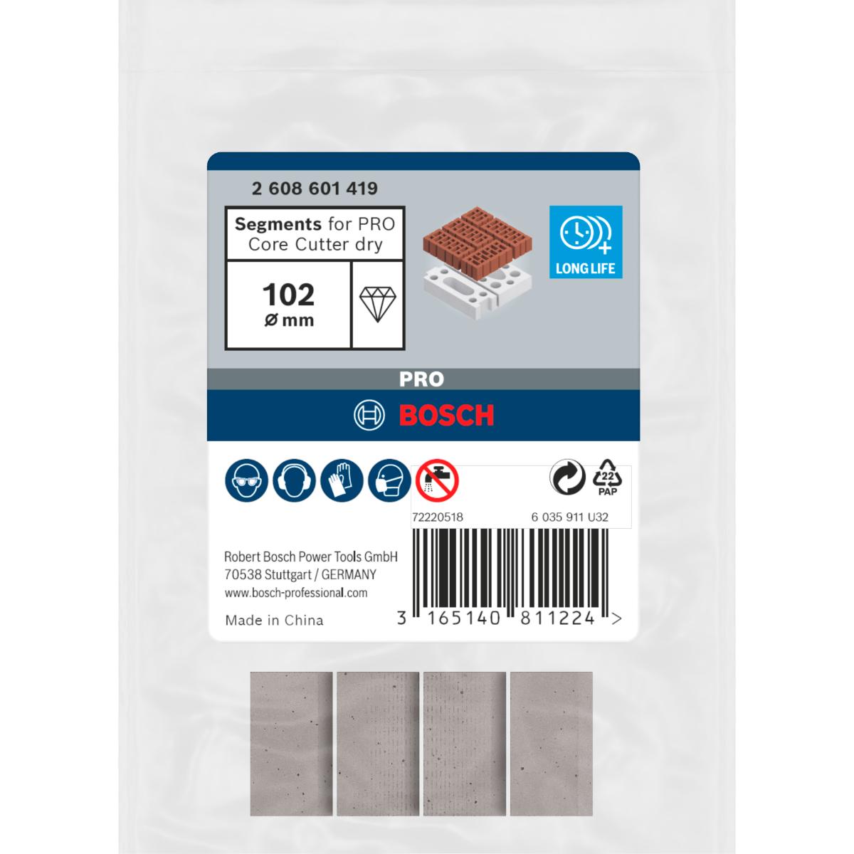Bosch PRO Trockenbohrkrone, 102 x 11,5 mm, 1 1/4-Zoll UNC - 4 Stück