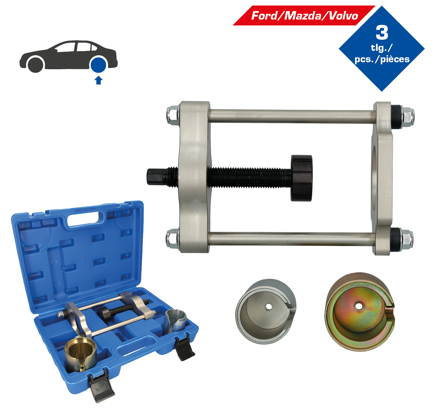Brilliant Tools Hinterachs-Längslenkerbuchsen-Werkzeug-Satz, für Ford, Mazda, Volvo, 4-tlg - BT67235