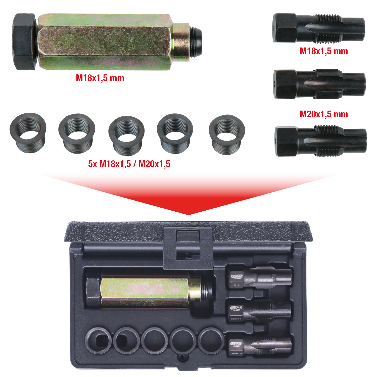KS Tools THREADfix Reparatur-Satz M18x1,5 f.Lambdasonden,9-tlg