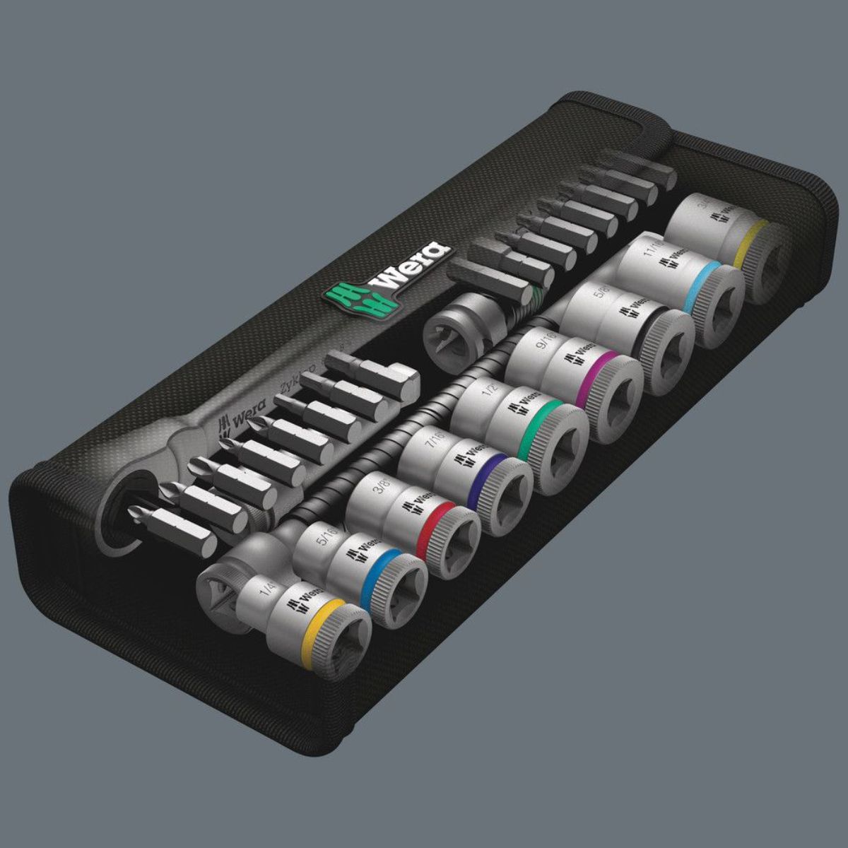 Wera 8100 SB 11 Zyklop Metal-Knarrensatz, Umschalthebel, 3/8"-Antrieb, zöllig, 29-teilig