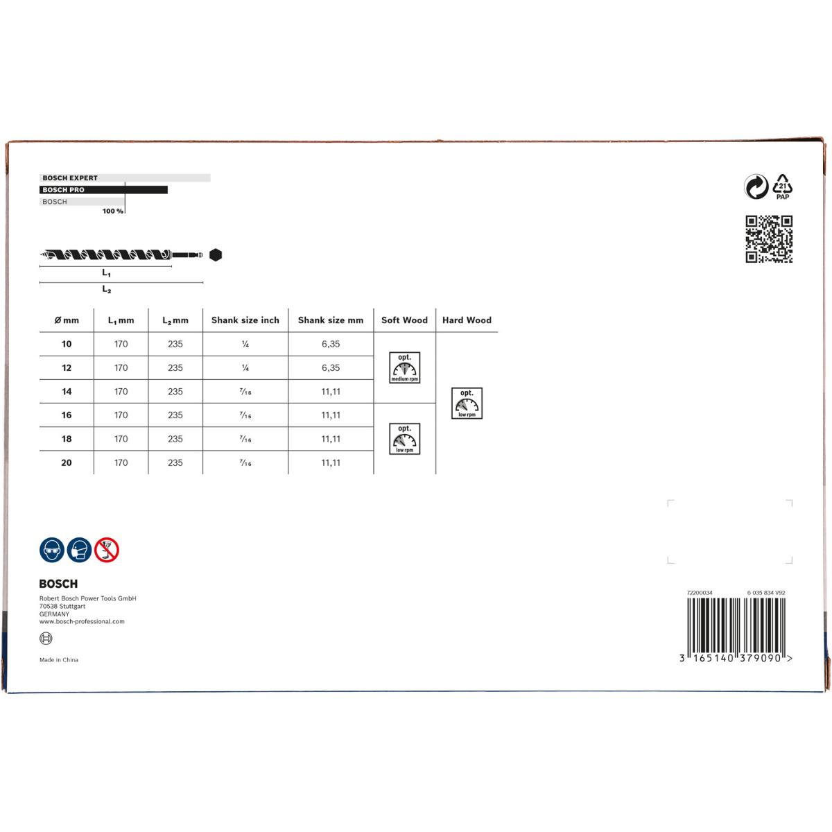 Bosch PRO Schlangenbohrer-Set, 6-teilig, 10 - 20 mm, 160 mm, 235 mm