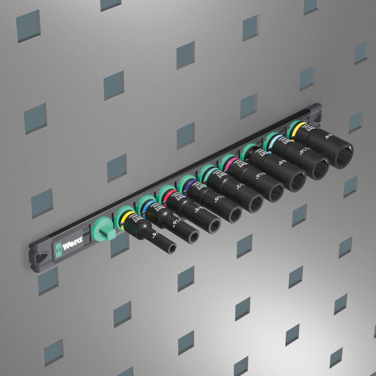 Wera 9661 Nuss-Magnetleiste B Impaktor Deep Imperial 1 Steckschlüsseleinsatz-Satz, 3/8 zoll-Antrieb, 9-teiliges Set