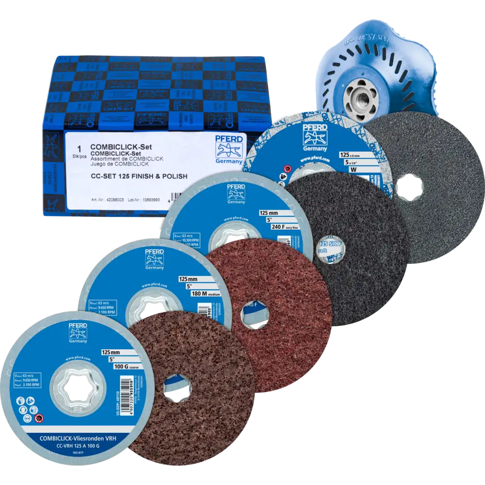 PFERD TOOLS COMBICLICK-Vliesronden-Set 125mm mit CC-H-GT-Stützteller