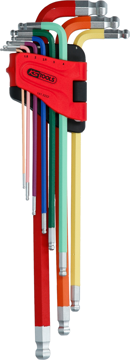 KS Tools Doppel-Kugelkopf-Innensechskant-Winkelstiftschlüssel-Satz, extrem lang, 9-tlg