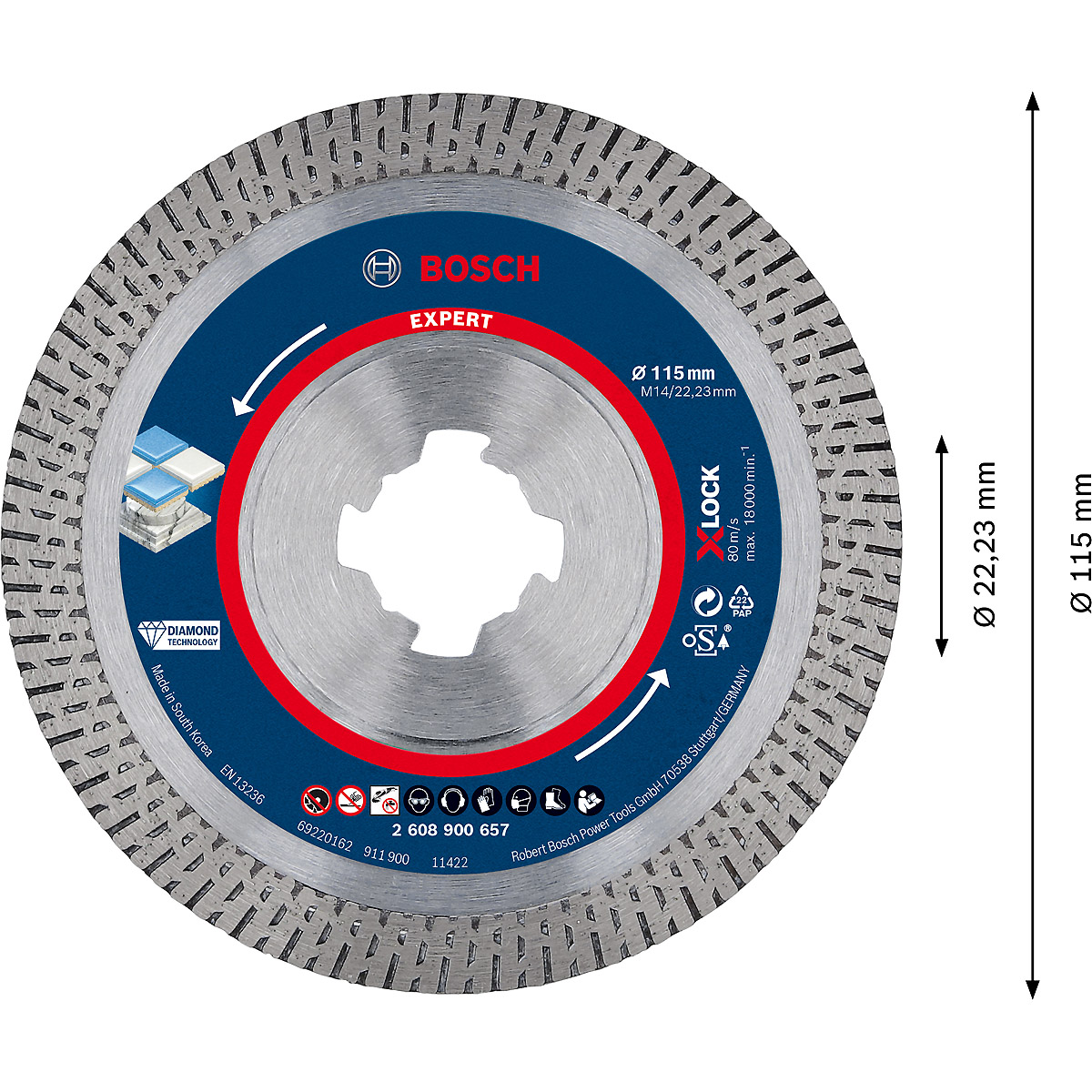 Bosch EXPERT HardCeramic X-LOCK Diamanttrennscheiben für kleine Winkelschleifer, 115x22.23x1.6x10