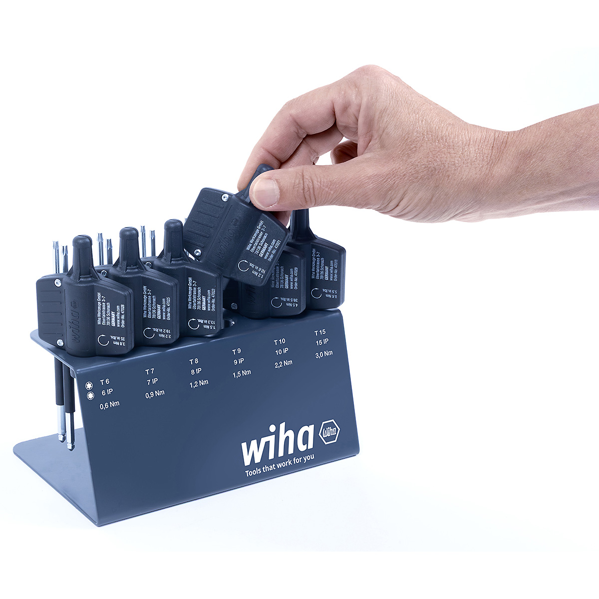 Wiha Drehmoment-Schraubendreher mit Schlüsselgriff Set easyTorque Key Torx , TorxPlus 19-teilges Set fest voreingestellte Drehmomentbegrenzung im Werkbankständer