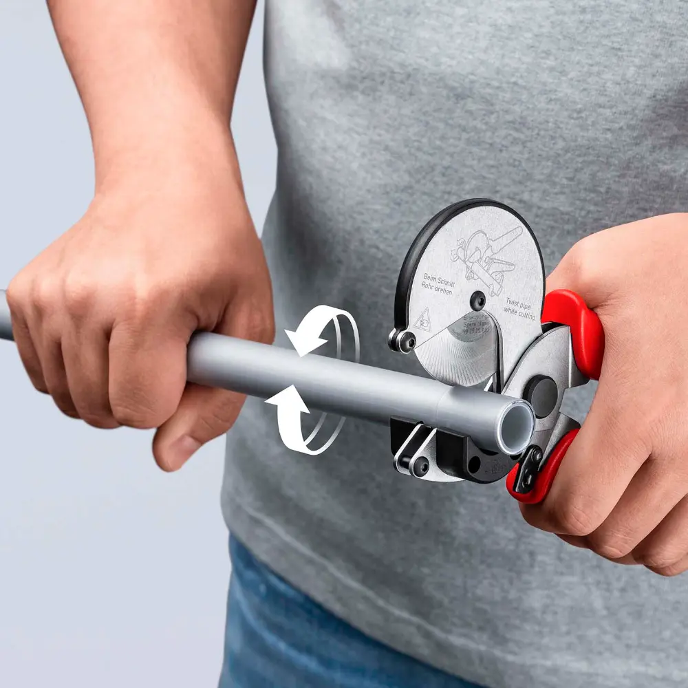 KNIPEX Rohrschneider für Verbund- und Kunststoffrohre mit Mehrkomponenten-Hüllen verchromt 210 mm