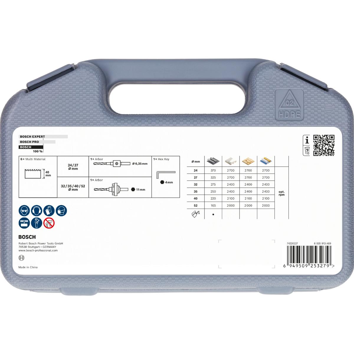 Bosch Multi Material Lochsägen mit Gewinde, 24, 27, 32, 35, 40, 52 x 40 mm, 9-teiliges Set