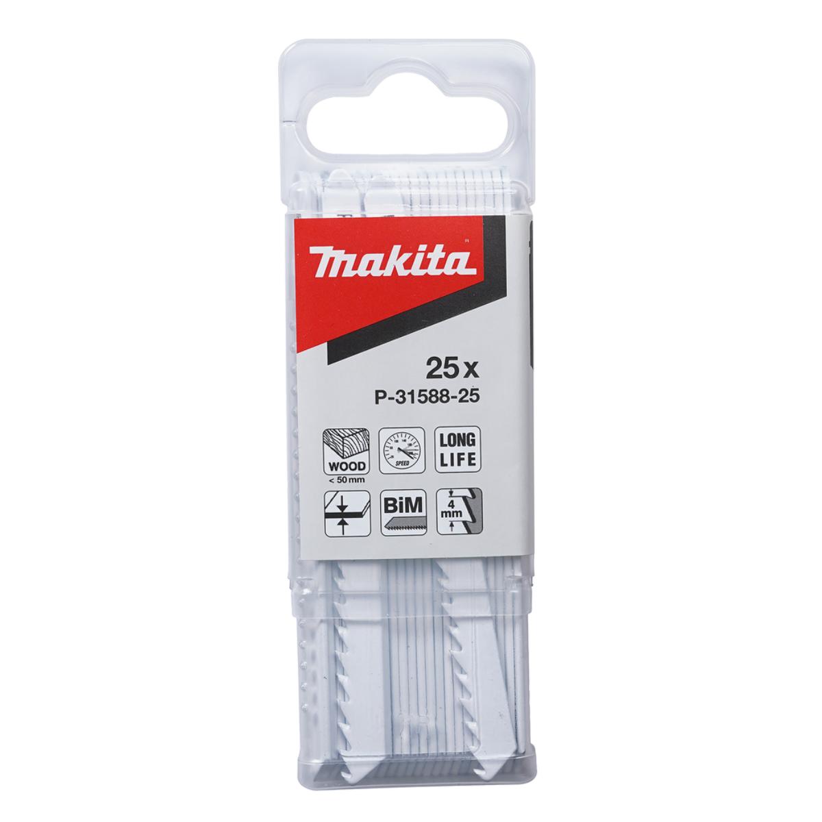 Makita Stichsägeblatt HGS14 bi Holz - 25 Stück Holz, 4 mm / 6,35 tpi, Arbeitslänge: 75 mm, 25 Stück