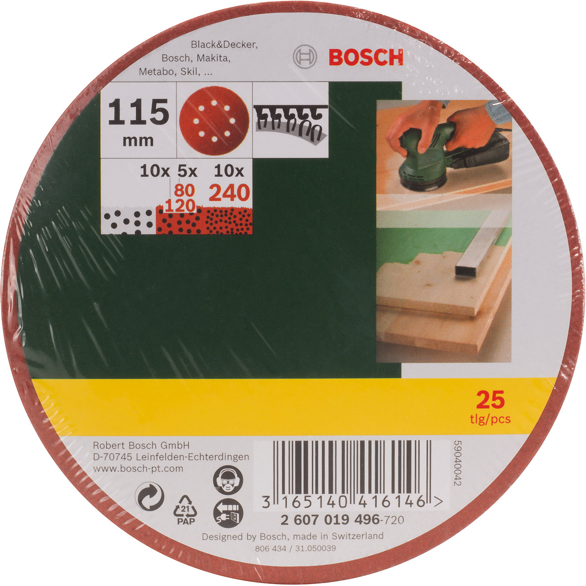 Bosch Schleifblatt-Set für Exzenterschleifer, 25-teilig, 8 Löcher, 115 mm, 80 - 240