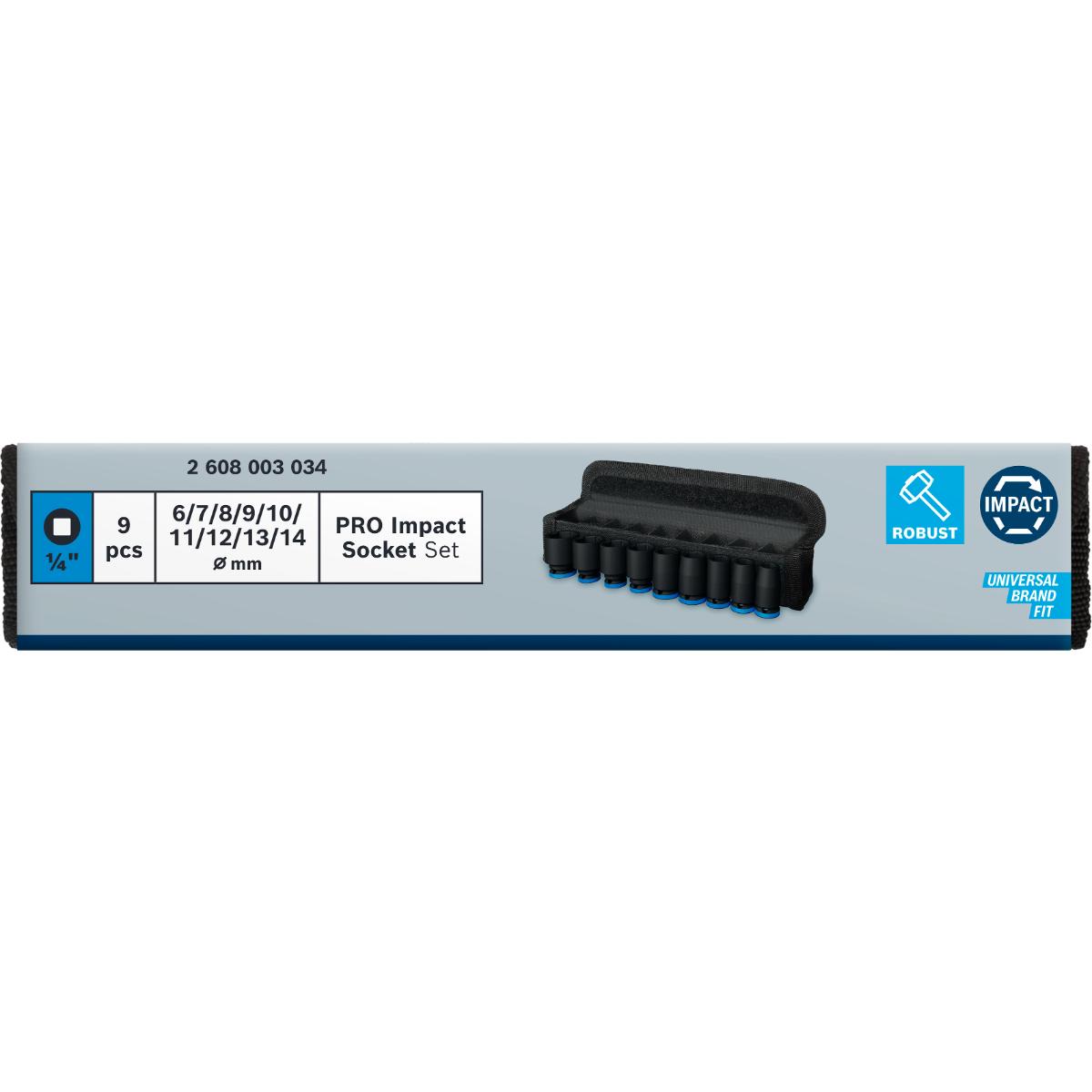 Bosch PRO Impact Socket Set, 1/4", Standard, 9 teiliges Set
