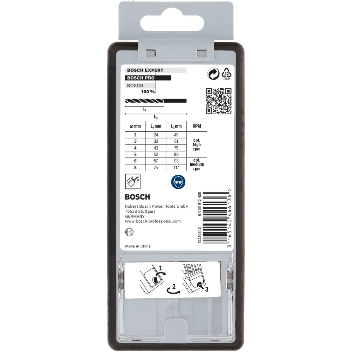 Bosch PRO Metallbohrer-Set Robust Line HSS-G, DIN 135, 135°, 6-teilig, 2 - 8 mm