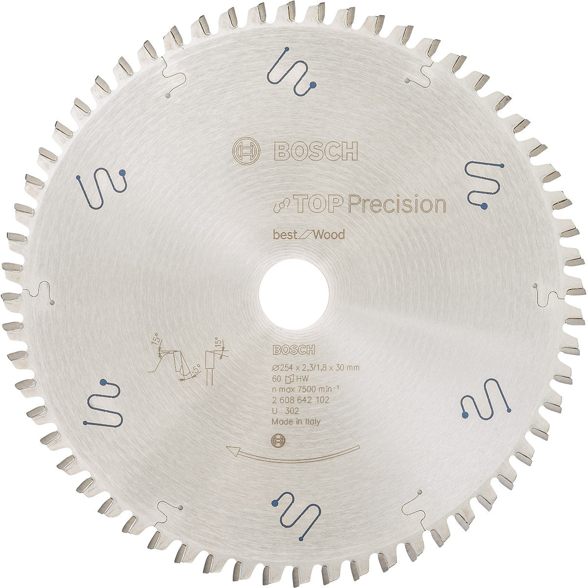 Bosch Kreissägeblatt Top Precision Best for Wood, 254 x 30 x 2,3mm, 60 Zähne