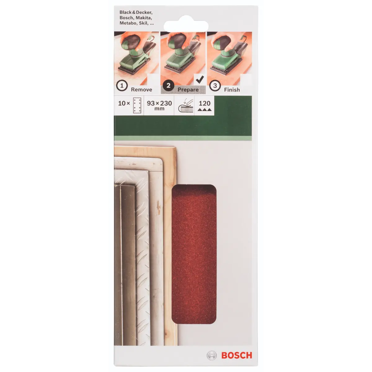 Bosch Schleifblatt-Set für Schwingschleifer K=120, 93 x 230 mm, 8 Löcher, 10-tlg.