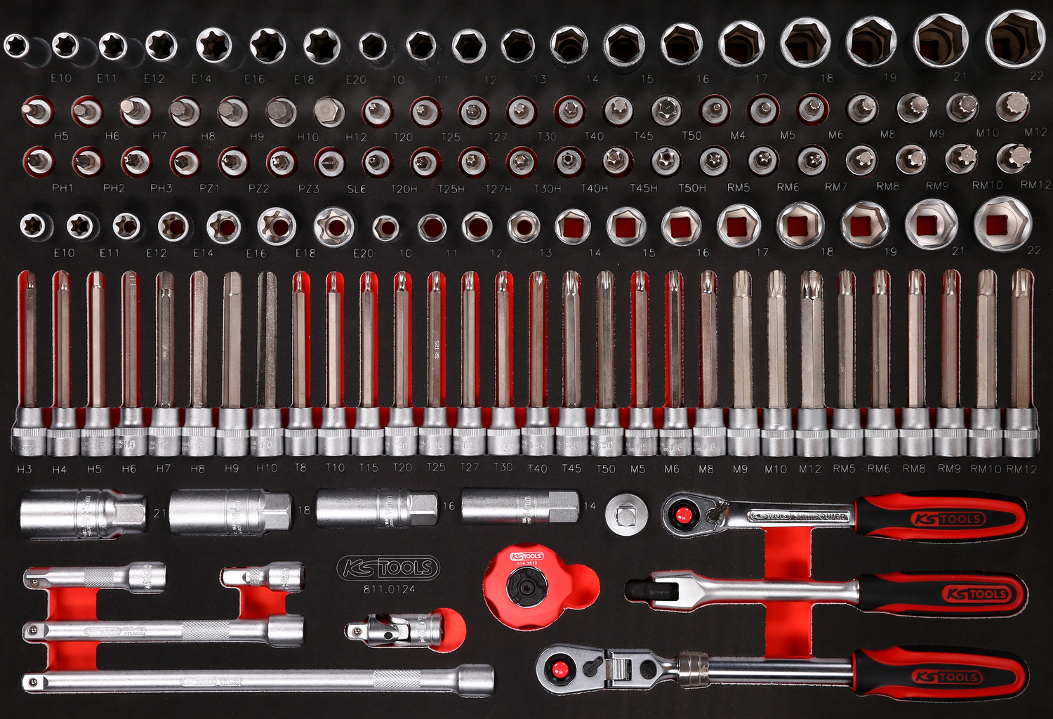 KS Tools 3-8'' Steckschlüssel-Satz in Schaumstoffeinlage, 124-tlg