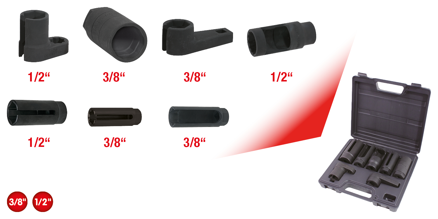 KS Tools 3/8"+1/2" Sensoren-Stecknuss-Satz, 7-tlg