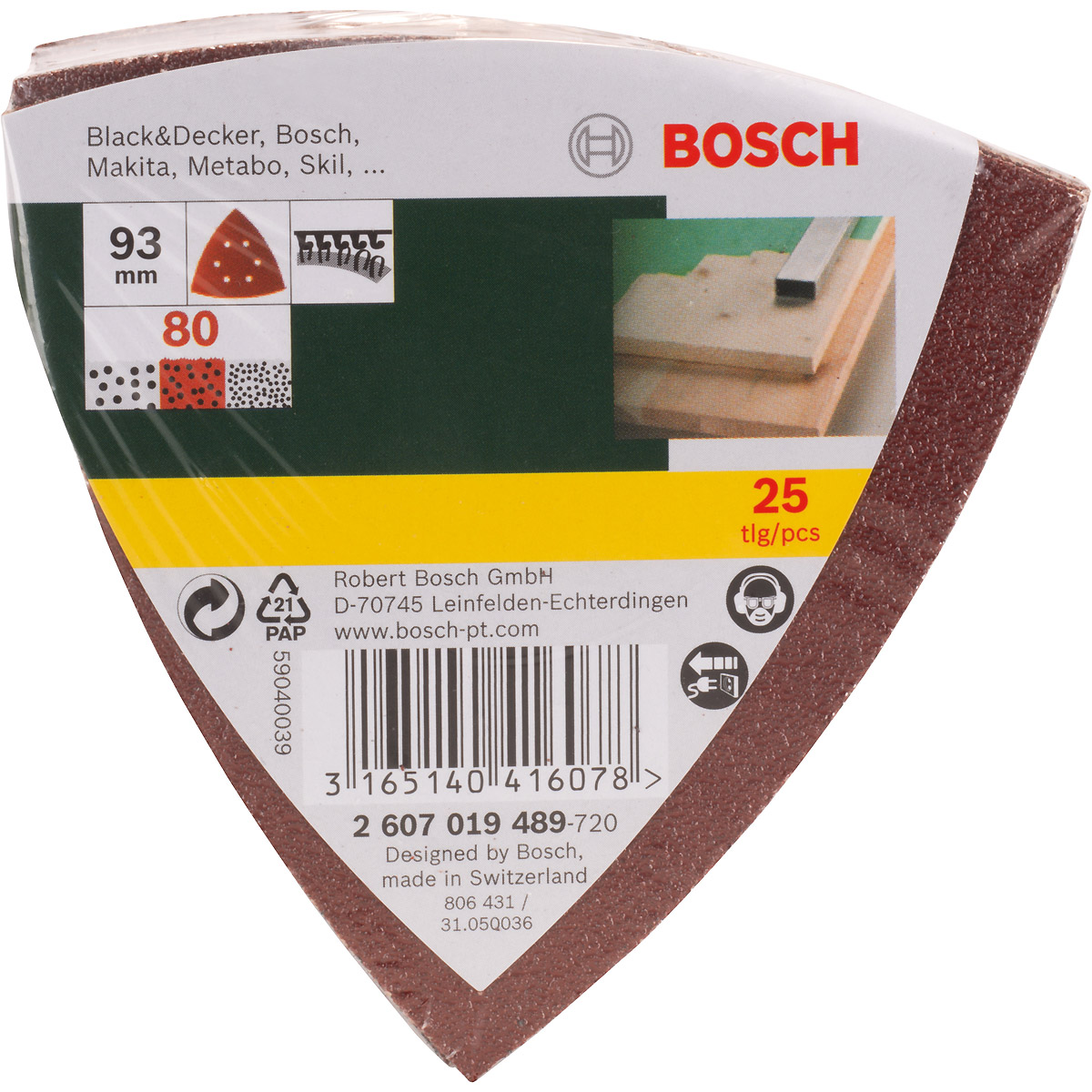 Bosch Schleifblatt-Set für Deltaschleifer, 93 mm, 6 Löcher, 25er-Pack