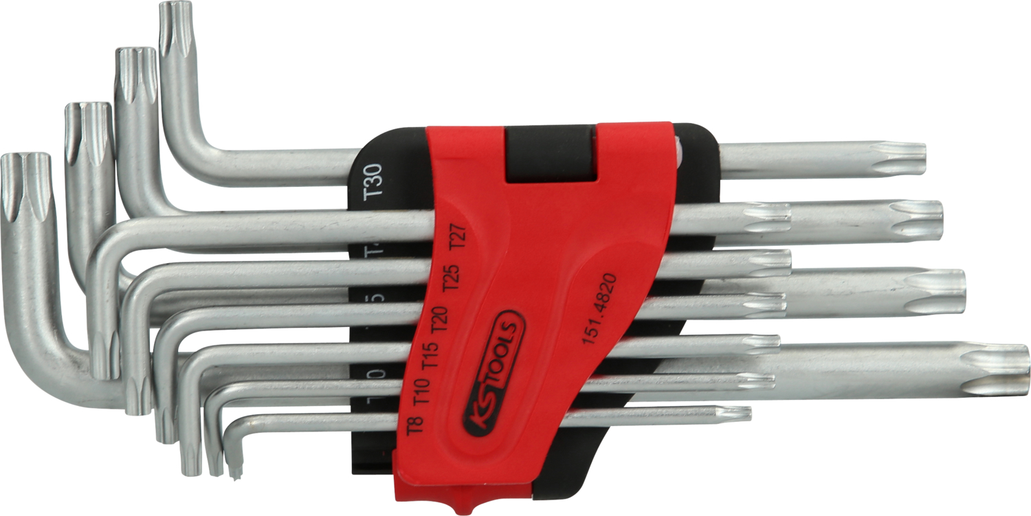 KS Tools Torx-Winkelstiftschlüssel-Satz mit Bohrung, lang, 10-tlg, TB8-TB50