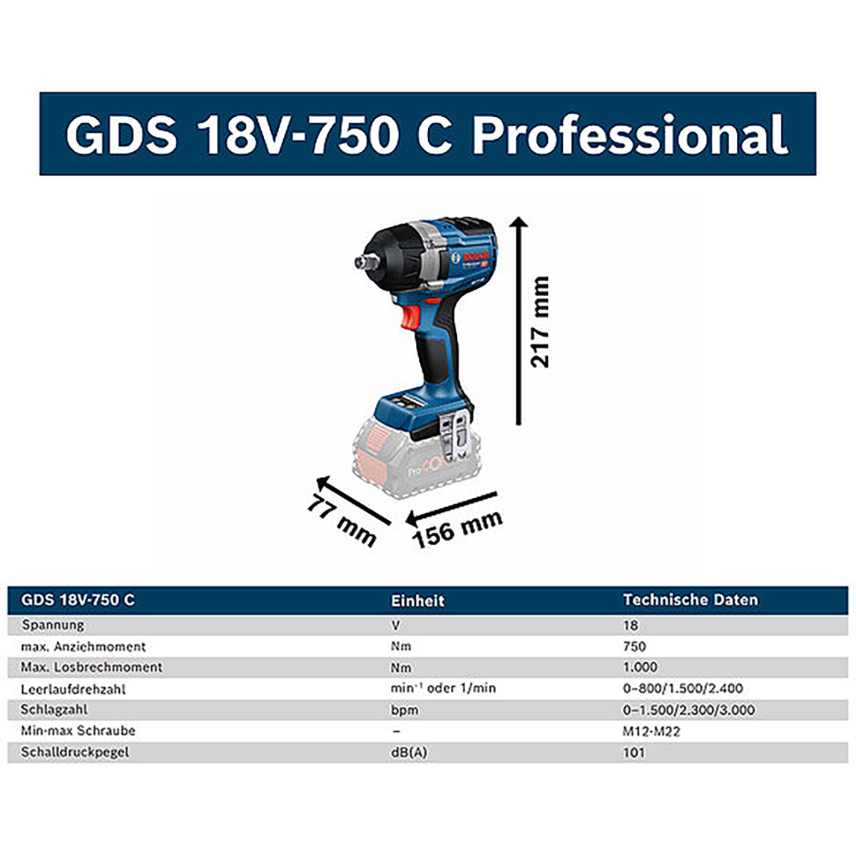 Bosch Akku-Drehschlagschrauber GDS 18V-750 C, 2 x Akku ProCORE18V 8.0Ah