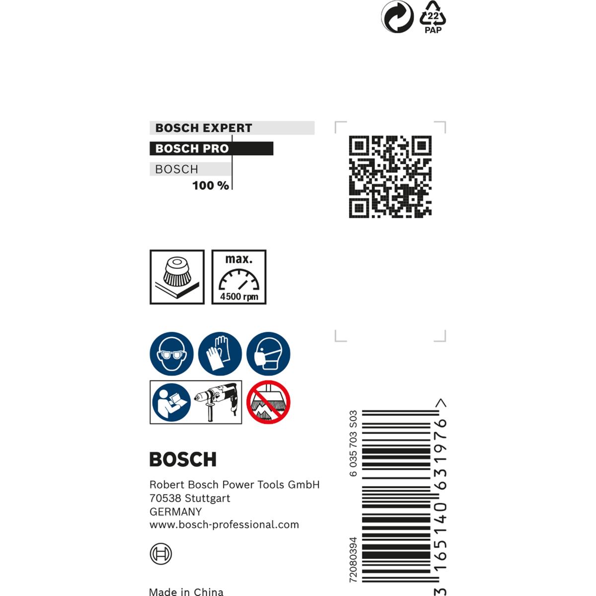 Bosch PRO Topfbürste, Edelstahl, gewellter Draht, 0,3 mm, 4500 U/ min
