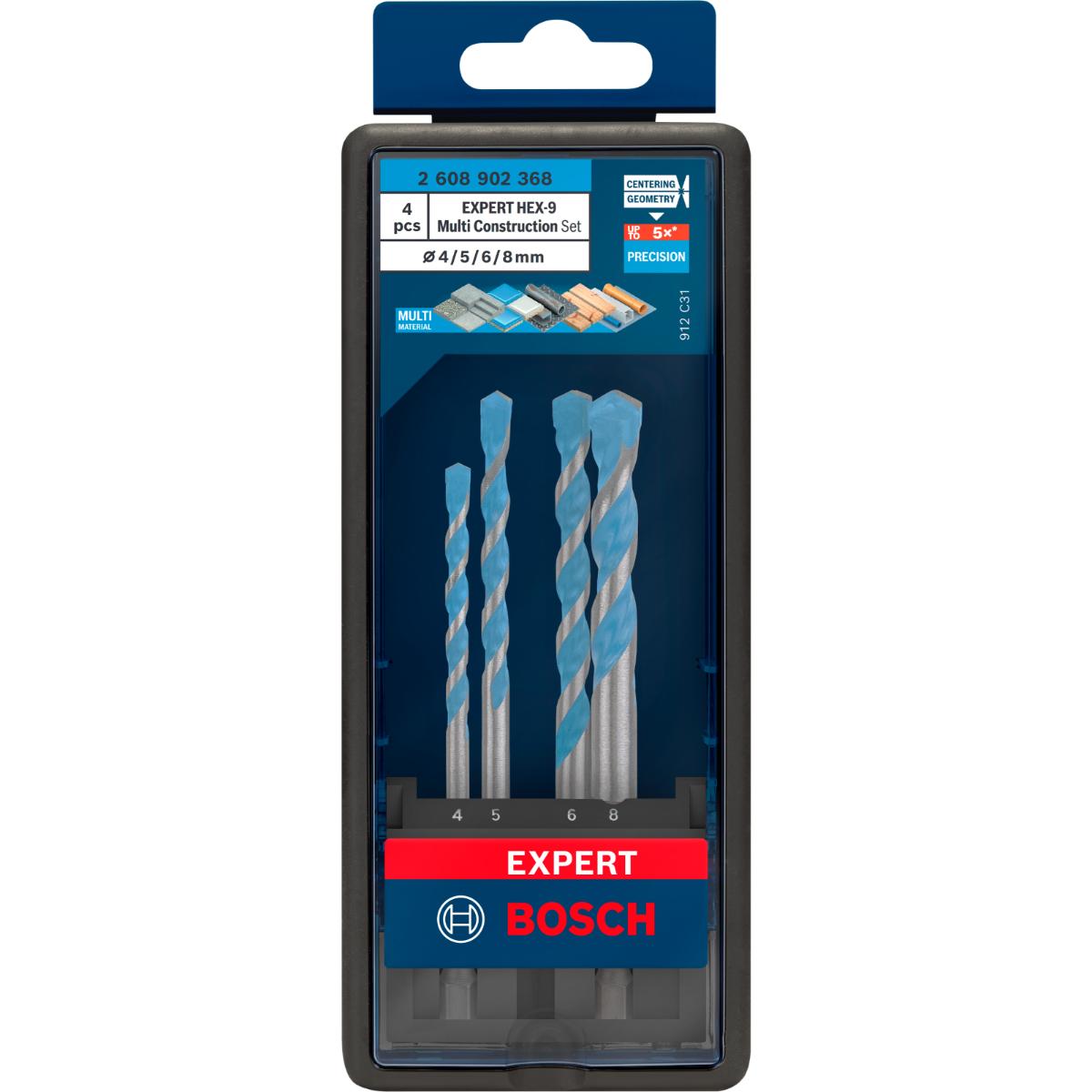 Bosch EXPERT HEX-9 MultiConstruction Drill Bit, 4pc set 4/5/6/8