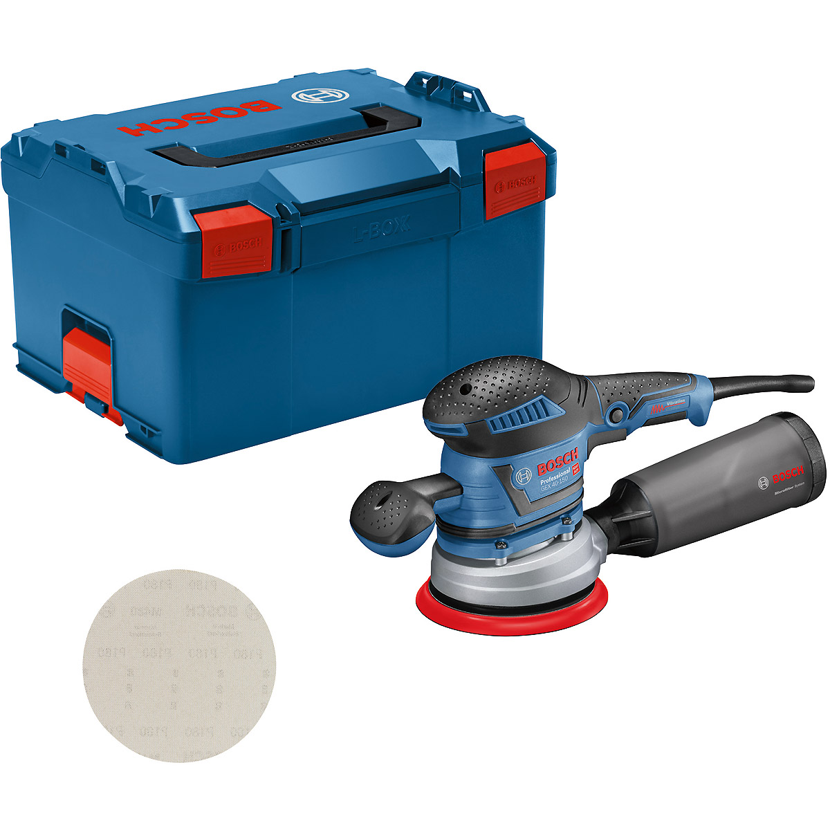 Bosch Exzenterschleifer GEX 40-150 mit 1 x Schleifblatt M480 und L-BOXX