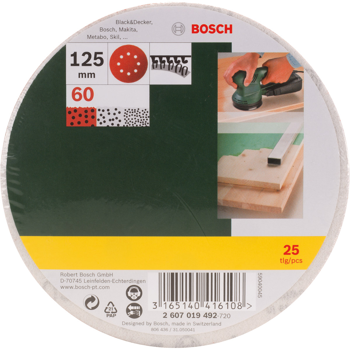 Bosch Schleifblatt-Set für Exzenterschleifer, 125mm, 25-teilig, 8 Löcher