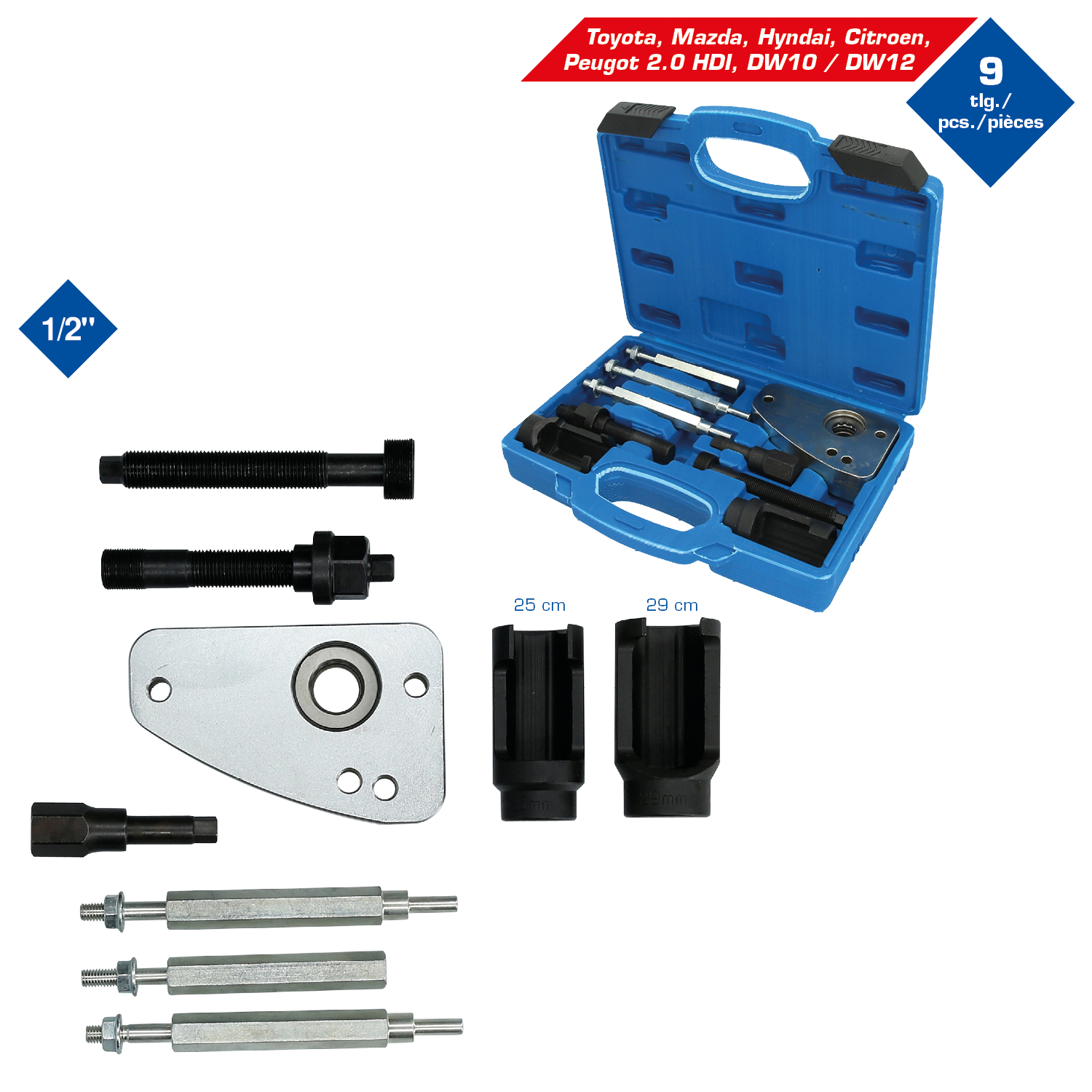 Brilliant Tools HDI-Injektor-Auszieher-Satz, 9-tlg - BT551180