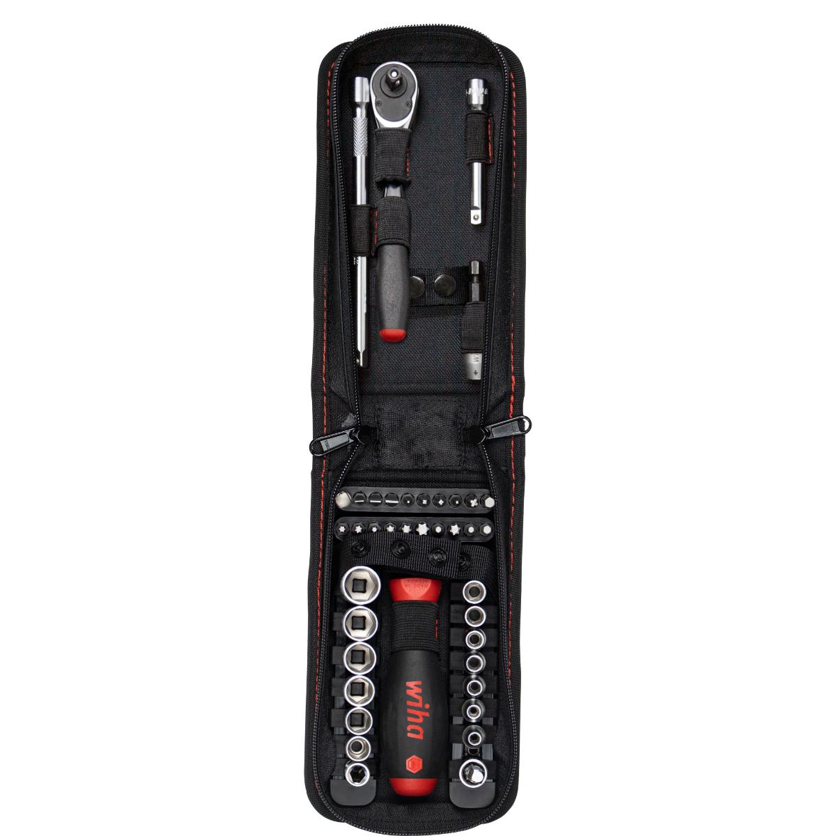 Wiha Steckschlüssel- und Bit Set 1/4 zoll 41-teilges Set mit Funktionstasche mit Gürtelclip