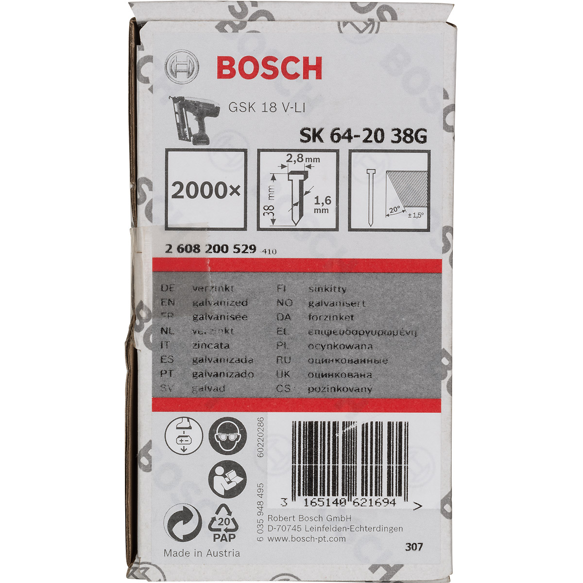 Bosch Senkkopf-Stift SK64 20G, verzinkt
