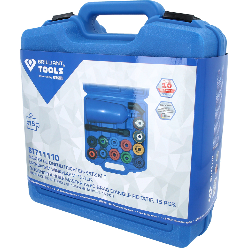 Brilliant Tools MASTER Öl-Einfülltrichter-Satz mit drehbarem Winkelarm, 15-tlg - BT711110
