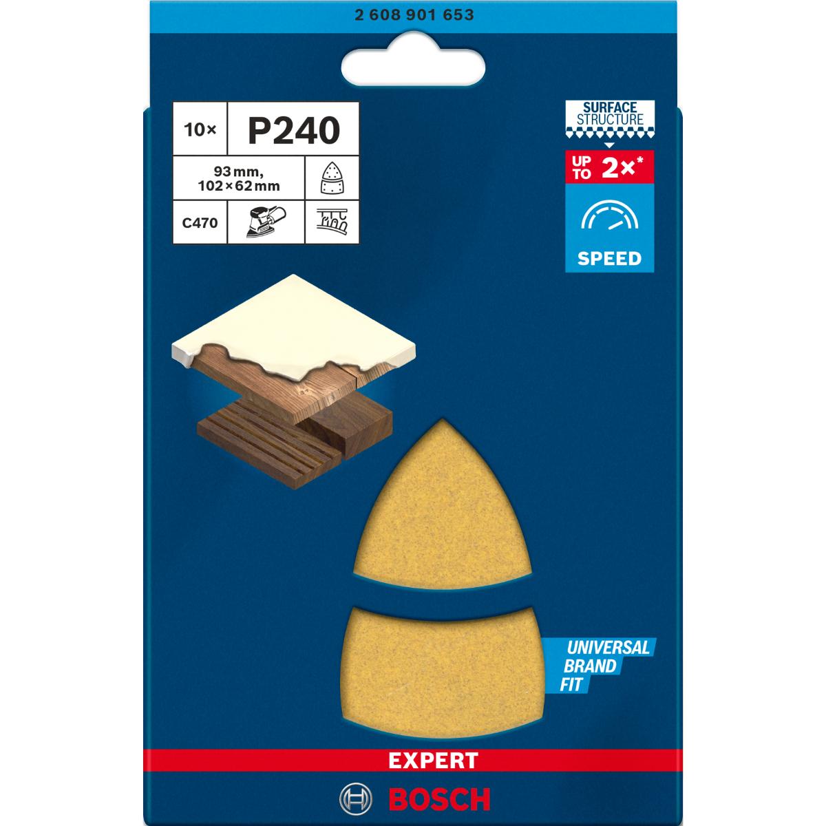 Bosch EXPERT C470 Schleifpapier, 102 x 62/93 mm, 10 Stück