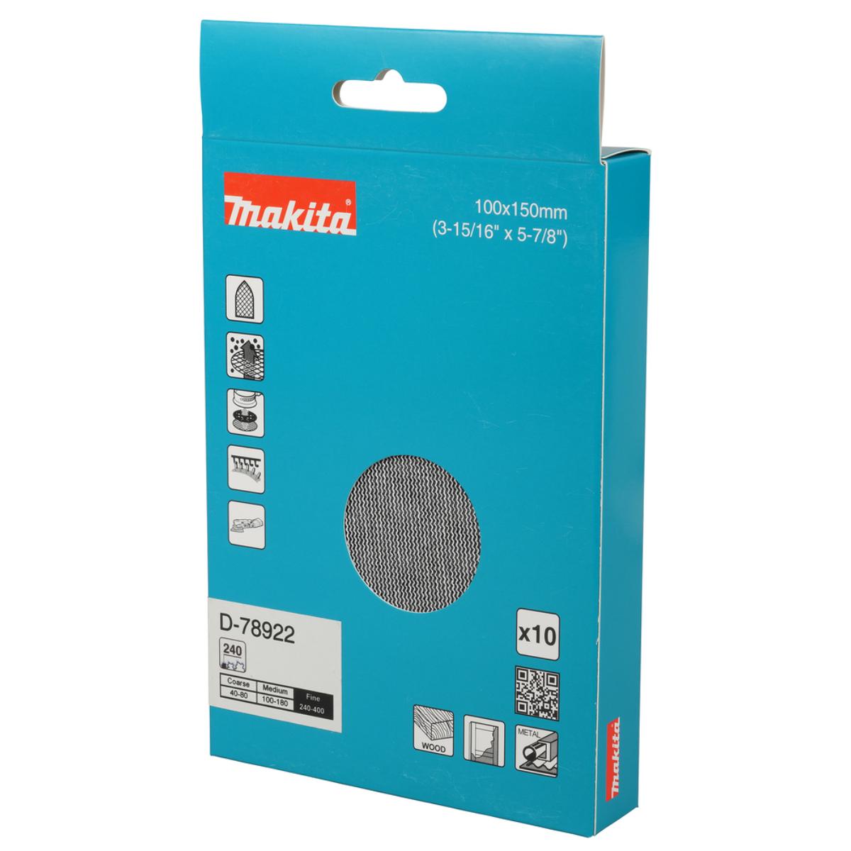 Makita Netzschleifmittel A240 100x150mm, Körnung ,Klett, Gitter, 10 Stück