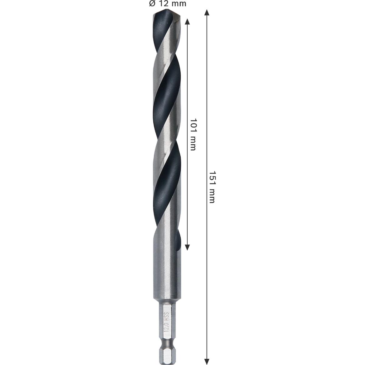 Bosch Metal HSS Spiralbohrer, 12 x 101 x 151 mm, HEX 1/4 Schaft