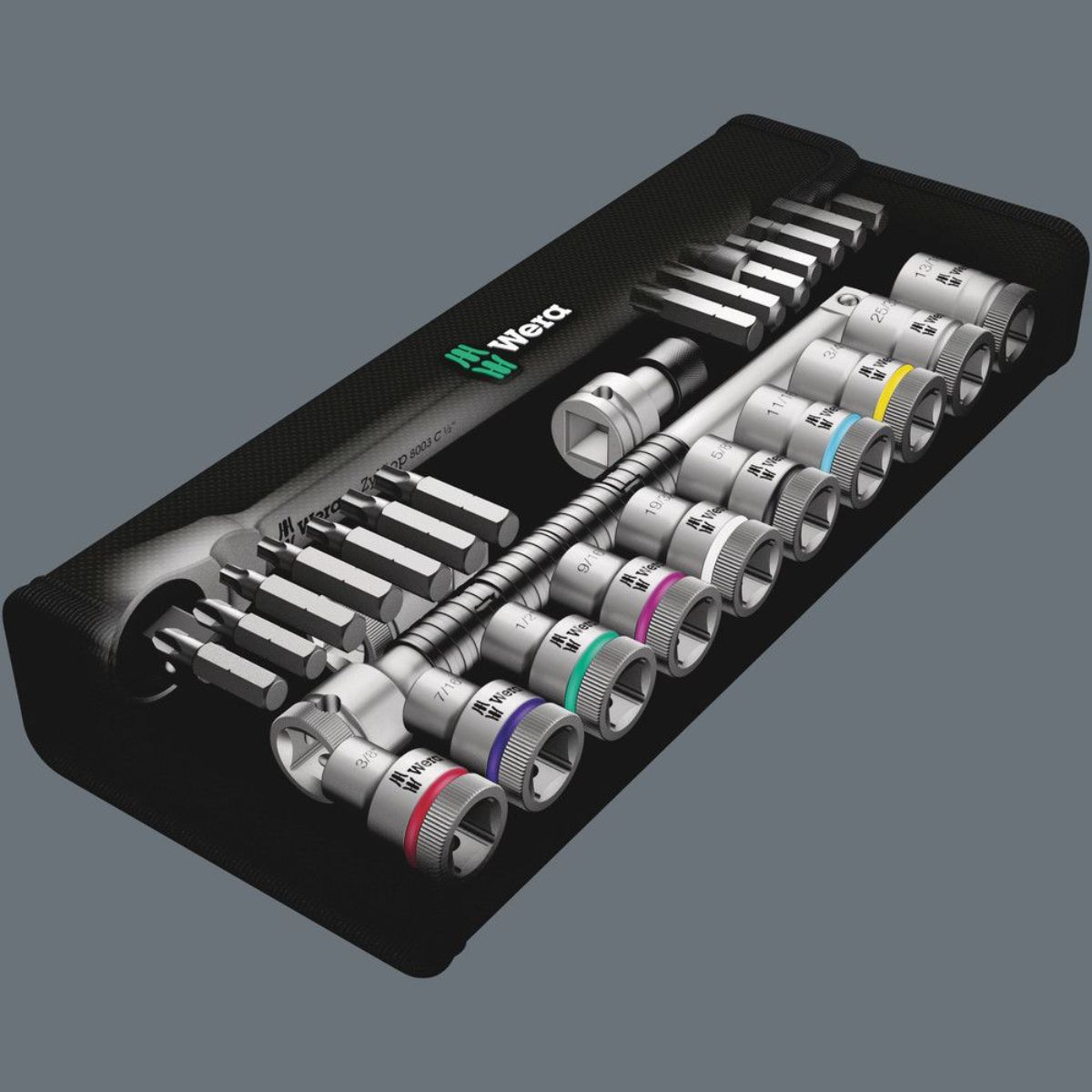 Wera 8100 SC 10 Zyklop Metal-Knarrensatz, Durchsteckvierkant, 1/2"-Antrieb, zöllig, 28-teilig