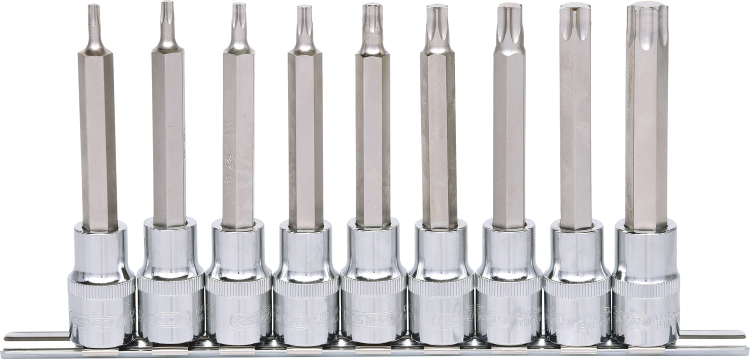 KS Tools 1/2" CHROMEplus Bit-Stecknuss-Satz Torx, lang, 9-tlg T20-T60