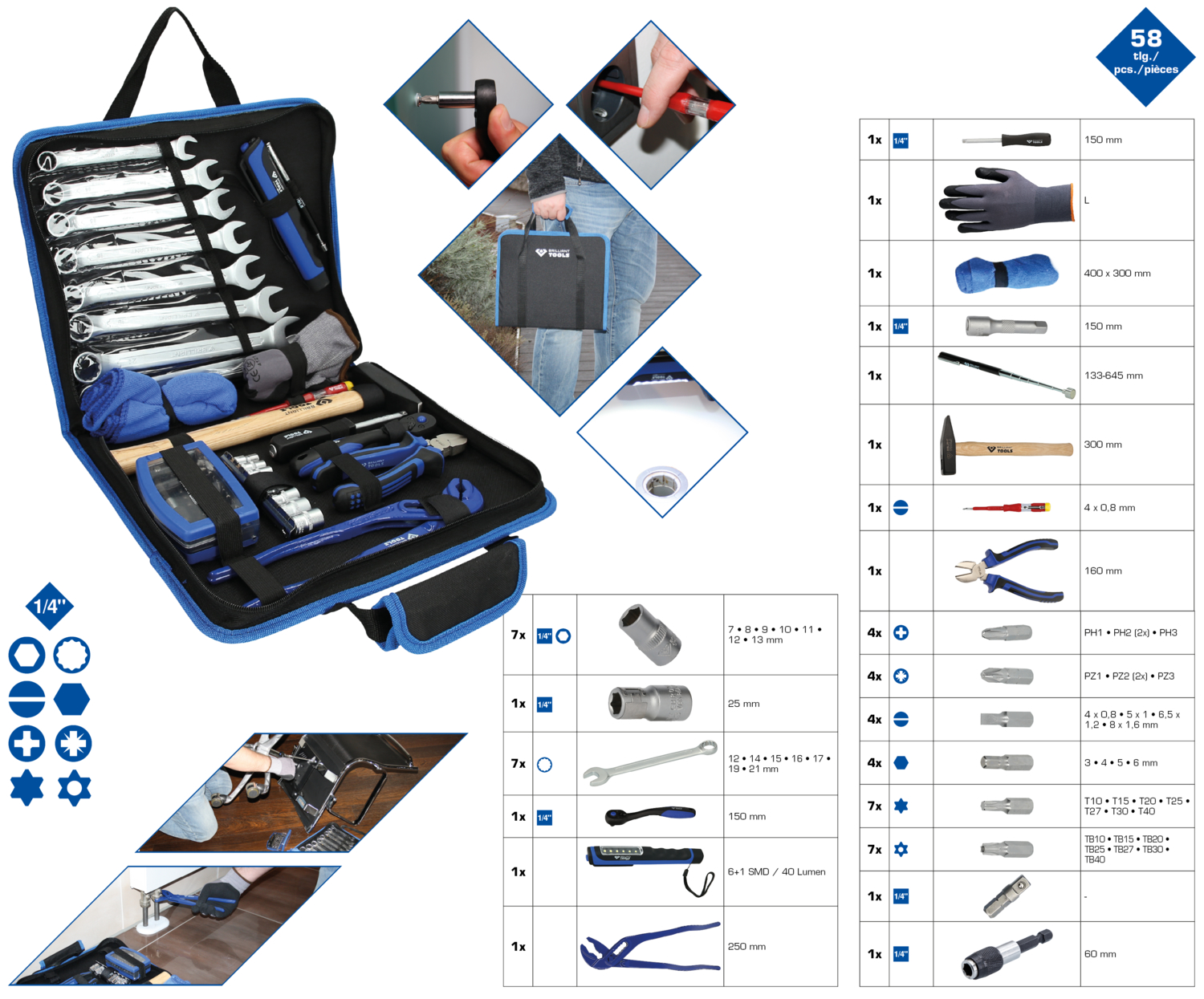Brilliant Tools Werkzeug-Nylontasche, 58-tlg - BT024064