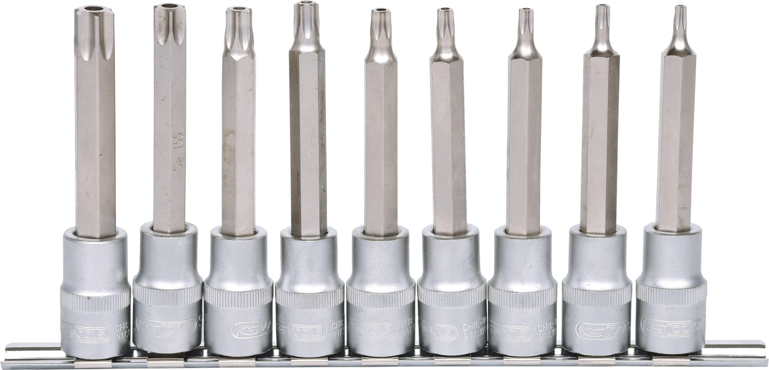 KS Tools 1/2" Bit-Stecknuss-Satz, lang, 9-tlg, TB20-TB60 mit Stirnlochbohrung