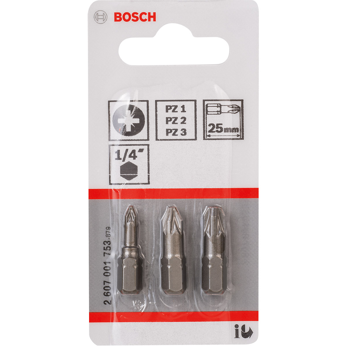 Bosch Schrauberbit-Set Extra-Hart, 3-teilig, PZ1, PZ2, PZ3