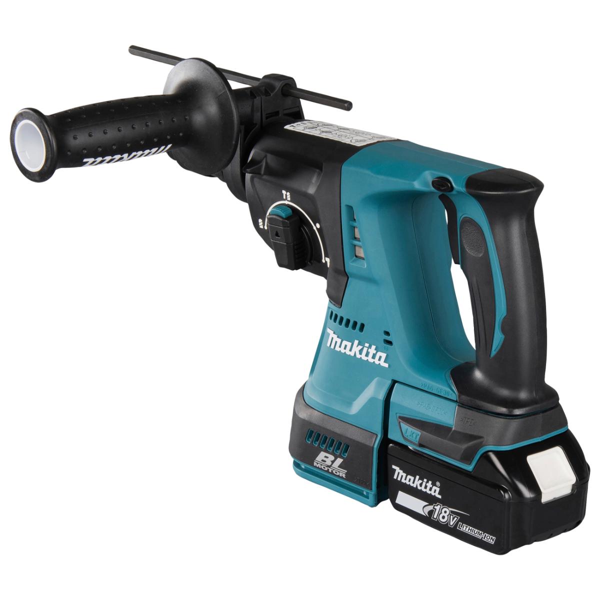 Makita Akku-Kombihammer für SDS-Plus 18V / 6,0 Ah, 2 Akkus + Ladegerät im MAKPAC + SDS-Plus Bohrer-Set B-58992