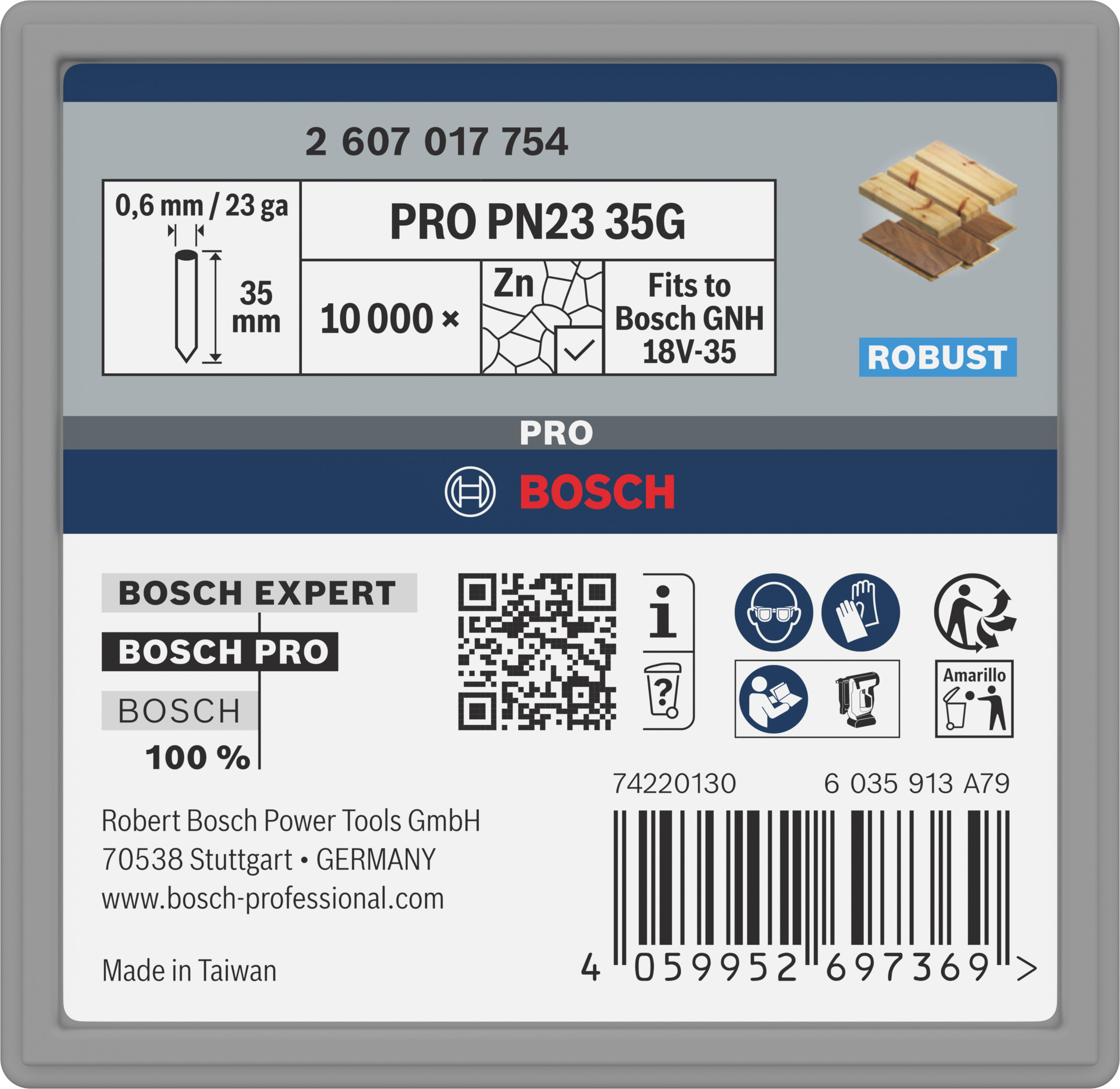 Bosch PRO PN23G Pin, 0.65/23g, 35mm, verzinkt, 10000-Stück