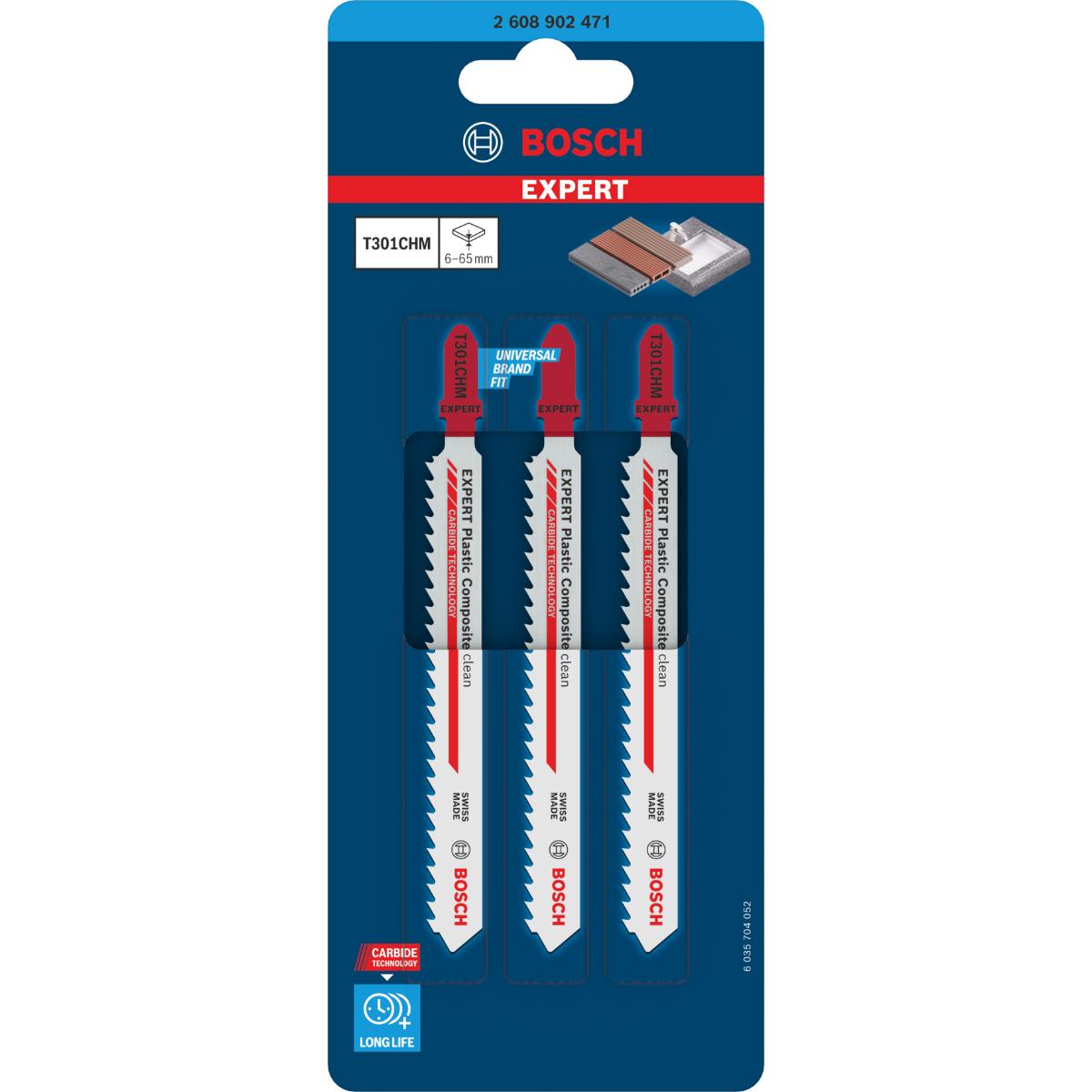 Bosch EXPERT Plastic Composites clean T301CHM Stichsägeblatt, 3-Stück