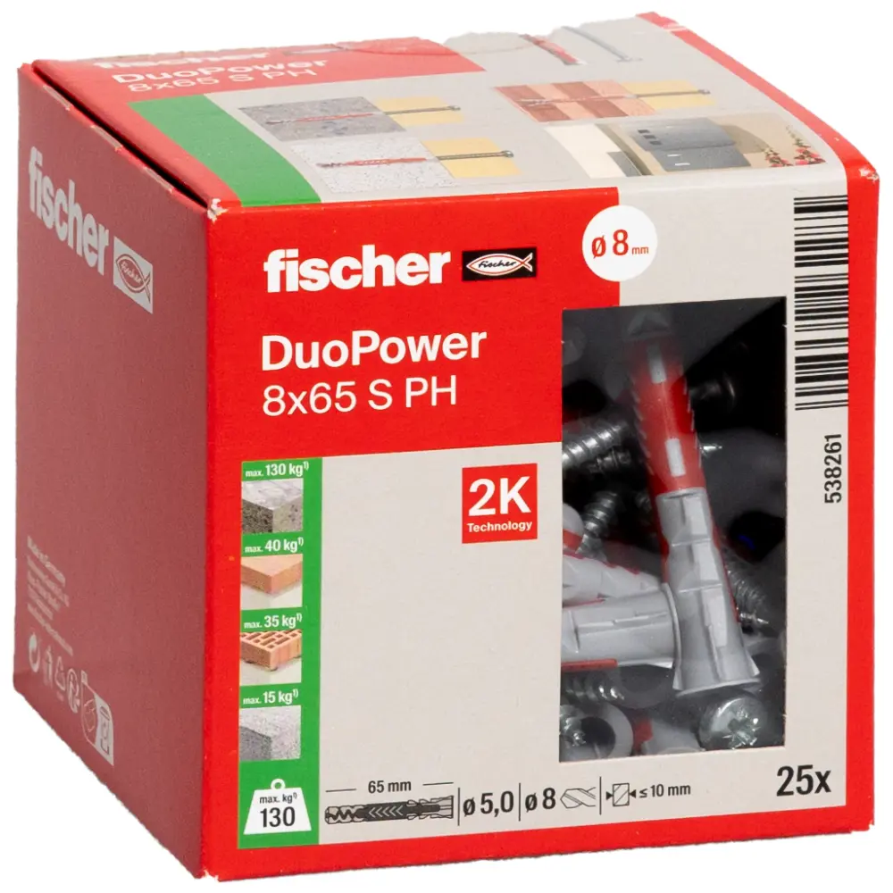 Fischer Universaldübel DuoPower 8x65 S PH mit Schraube Panhead