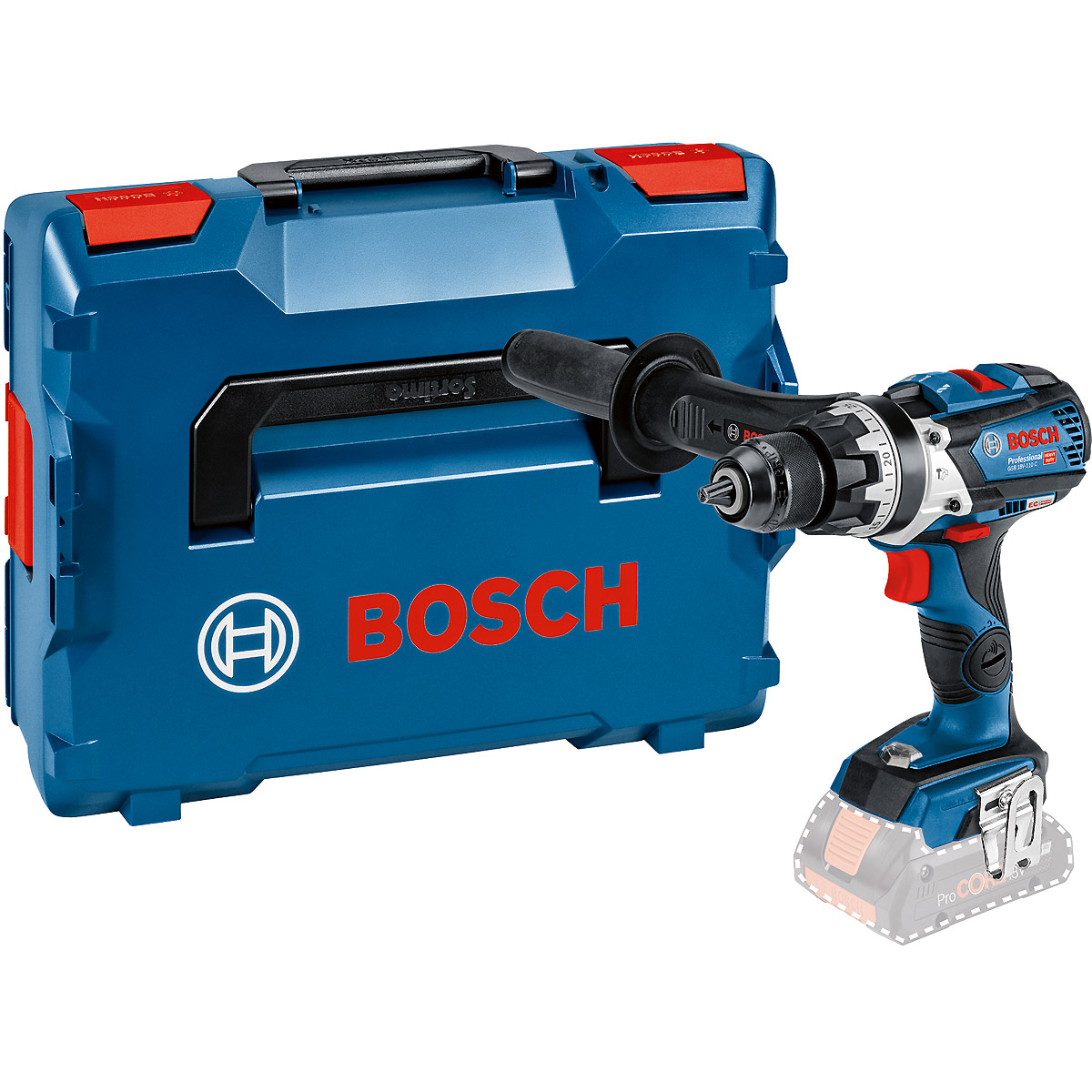 Bosch Akku-Schlagbohrschrauber GSB 18V-110 C, Solo Version mit Zusatzhandgriff, L-BOXX
