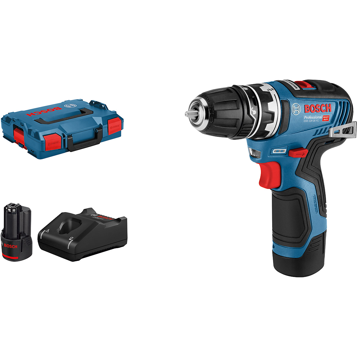 Bosch Akku-Bohrschrauber GSR 12V-35 FC, mit 2 x 3.0 Ah Li-Ion Akku, 1 Aufsatz, L-BOXX