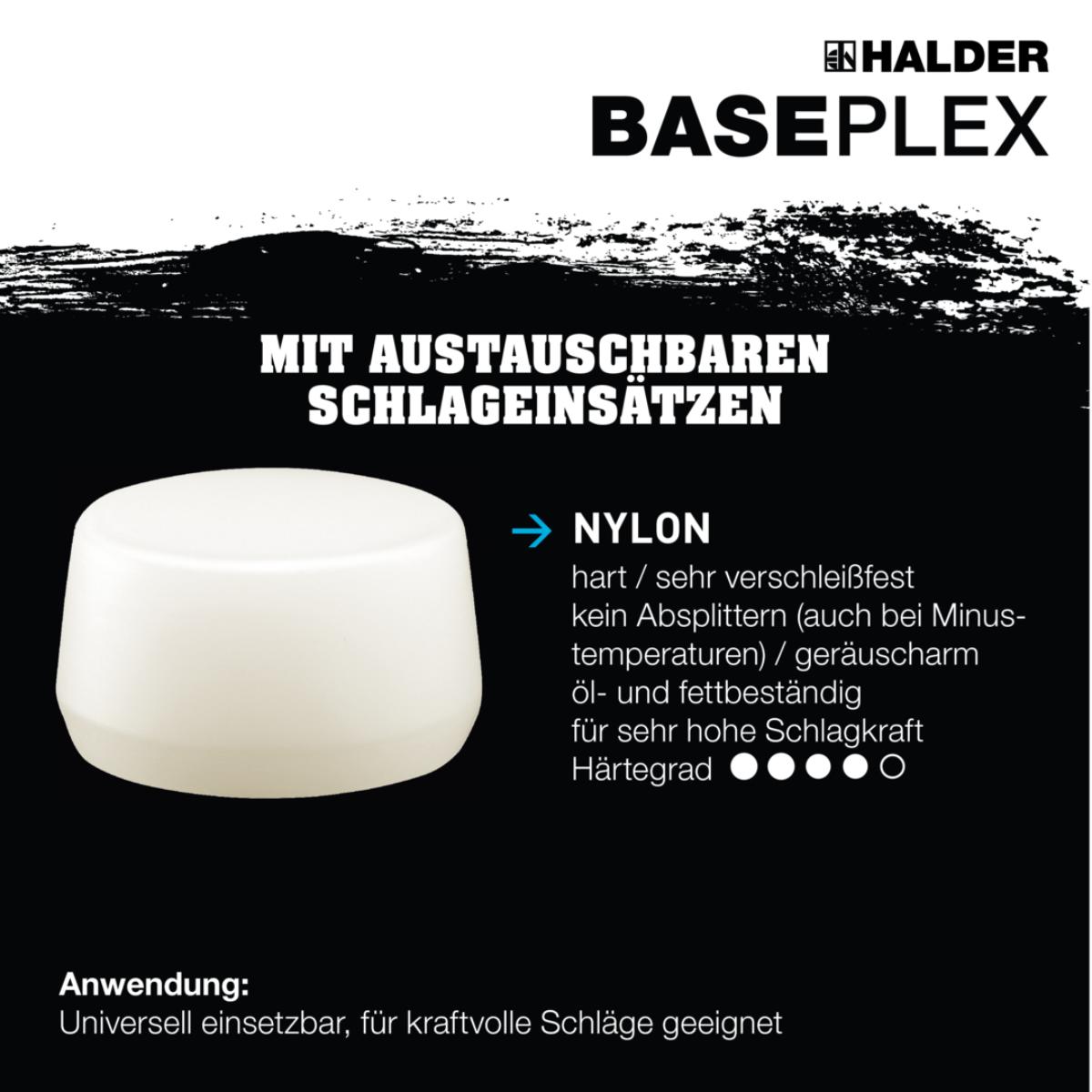 HALDER BASEPLEX - Schonhammer mit Zinkdruckguss - Gehäuse und Holzstiel, Nylon / Cellulosacetat