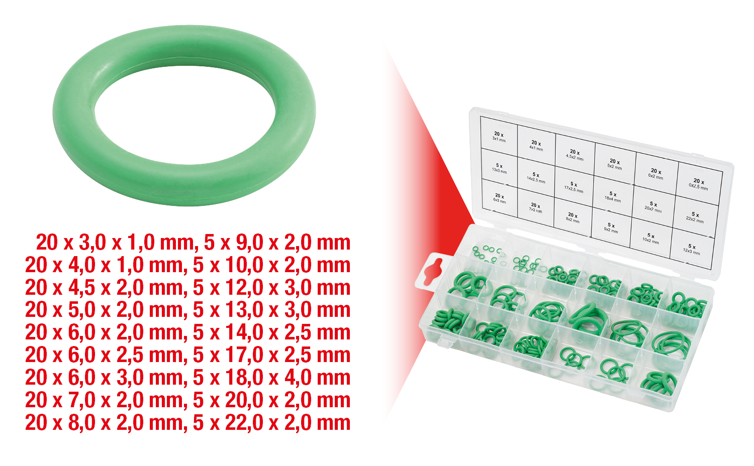 KS Tools Sortiment O-Ringe, HNBR, Innen Ø 3-22mm, 225-tlg