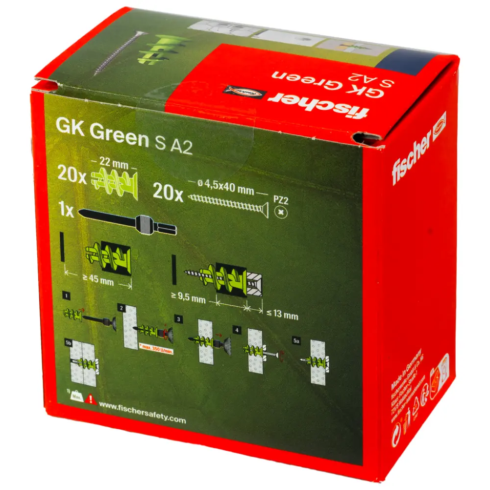 Fischer Gipskartondübel GK Green S mit Schraube A2